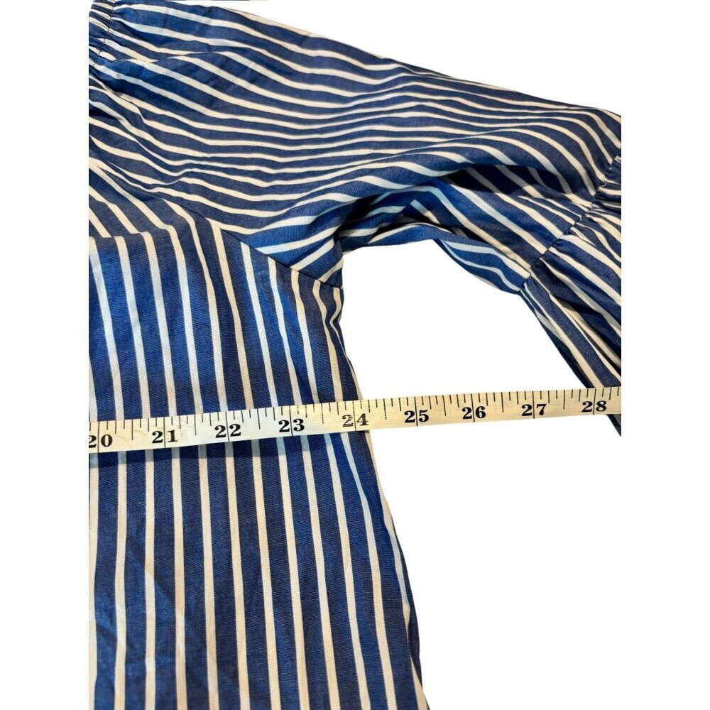 Tacera Women's Off-The-Shoulder Blue & White Striped Top - Picture 5 of 7